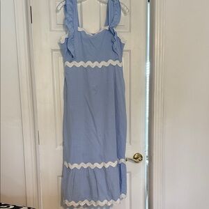 Blue Midi Dress with White Accents